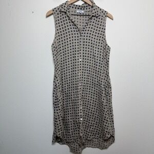 Rosemarine Womens 100% Linen Shirt Dress M Tan Polka Dot‎ Lagenlook Coastal